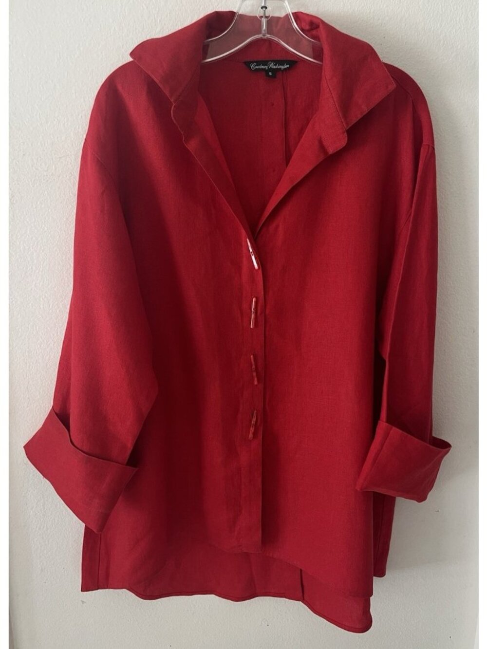 Courtney Washington 100% Linen Red Linen Top Size S Oversized Lagenlook NEW Art